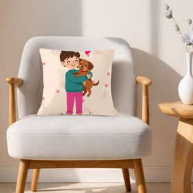 Boy and Pet Love Custom Square Throw Pillow - Velvet Satin 7