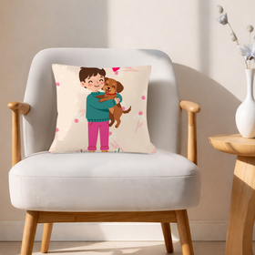Boy and Pet Love Custom Square Throw Pillow - Velvet Satin 7