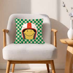 Checked Smiley Head Custom Square Throw Pillow - Velvet Satin 10
