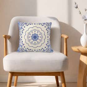 Indigo paisley Custom Square Throw Pillow - Velvet Satin 20