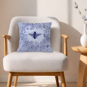 Bee In The Garden Blue Custom Square Throw Pillow - Velvet Satin 11