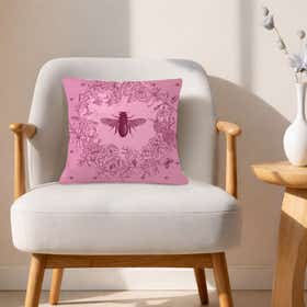 Bee In The Garden Pink Custom Square Throw Pillow - Velvet Satin 12