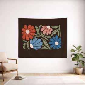 Midnight Wildflowers Custom Wall Tapestry - Velvet Satin 3