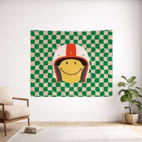 Checked Smiley Head Custom Wall Tapestry - Velvet Satin 9
