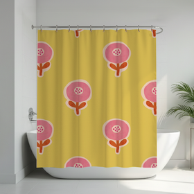 Yellow Bloom Custom Shower Curtain -  Hydro Shield - Peach 9