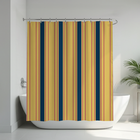 Blue Yellow Stripes Custom Shower Curtain -  Hydro Shield - White 6