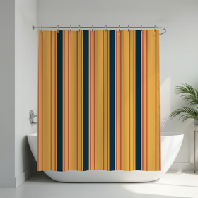 Blue Yellow Stripes Custom Shower Curtain -  Hydro Shield - Peach 7