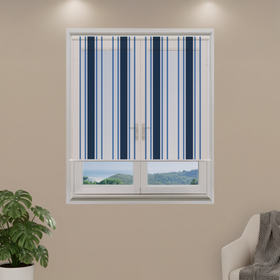 Blue White Stripes Custom Roller Shade - Mesh 6