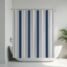 Blue White Stripes Custom Shower Curtain -  Hydro Shield - White 4