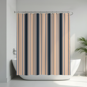 Blue White Stripes Custom Shower Curtain -  Hydro Shield - Peach 5