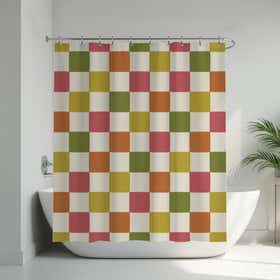Cabana Checks Custom Shower Curtain -  Hydro Shield - White 6