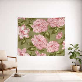 Olive Roses Custom Wall Tapestry - Velvet Satin 18