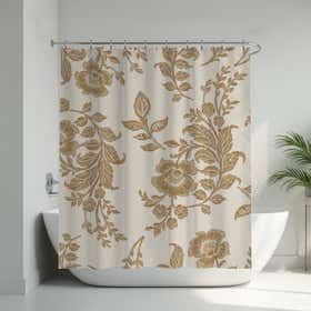 Golden Florals Custom Shower Curtain -  Hydro Shield - White 16
