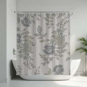Sage Florals Custom Shower Curtain -  Hydro Shield - White 14