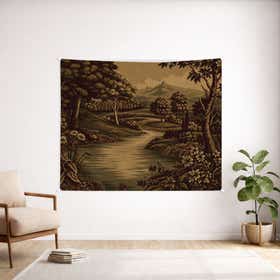 Vintage Landscape Custom Wall Tapestry - Velvet Satin 16