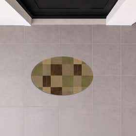Neutral Plaid Custom Doormat - Oval 14