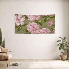 Olive Roses Custom Panoramic Tapestry - Velvet Satin 15
