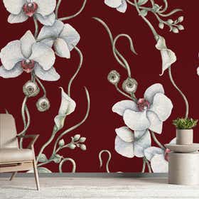 Orchids Maroon Custom Wall Mural - Timber Grain 20