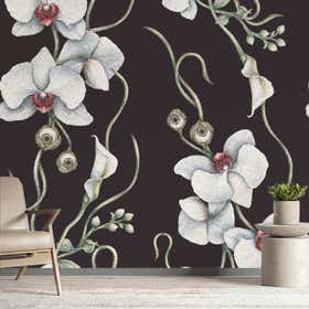 Orchids Charcoal Custom Wall Mural - Stone Grain 16