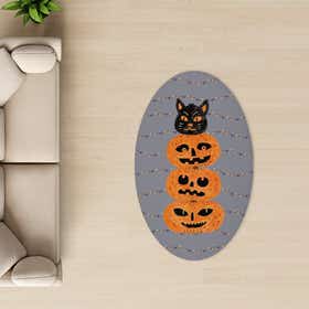 Pumpkin Kitty Grey Custom Rug - Oval - Luxe Grain 14