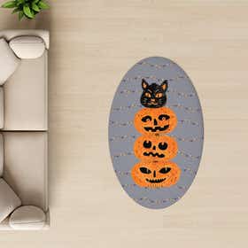 Pumpkin Kitty Grey Custom Rug - Oval - Silken Plush 15
