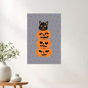 Pumpkin Kitty Grey Acrylic Print - Premium Metallic Photo Paper 3