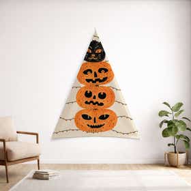 Pumpkin Kitty Beige Custom Triangular Tapestry - Velvet Satin 7