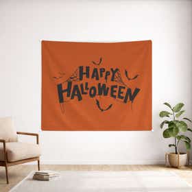 Happy Halloween Custom Wall Tapestry - Velvet Satin 12
