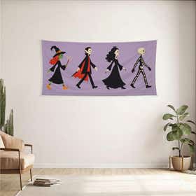 Halloween Parade Custom Panoramic Tapestry - Velvet Satin 4