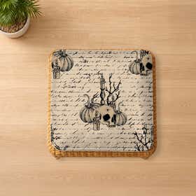 Pumpkin Skulls Custom Square Seat Cushion - Velvet Satin 7