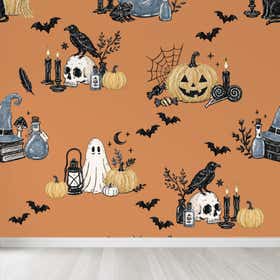 Halloween Collage Orange Custom Wallpaper - Stone Grain 2