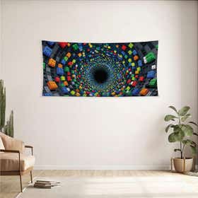 Brick Vortex Custom Panoramic Tapestry - Velvet Satin 10