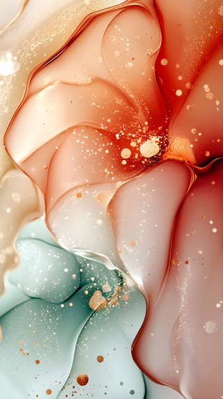 Coral Red & Aqua Fluid art 20