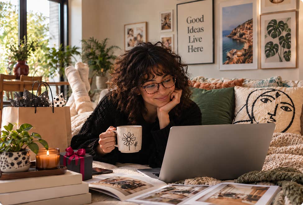 Woman planning a home makeover with a laptop